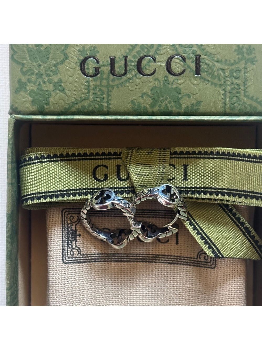 Gucci Interlocking G Hoop Earrings Sterling Silver Engraved Gucci Studs